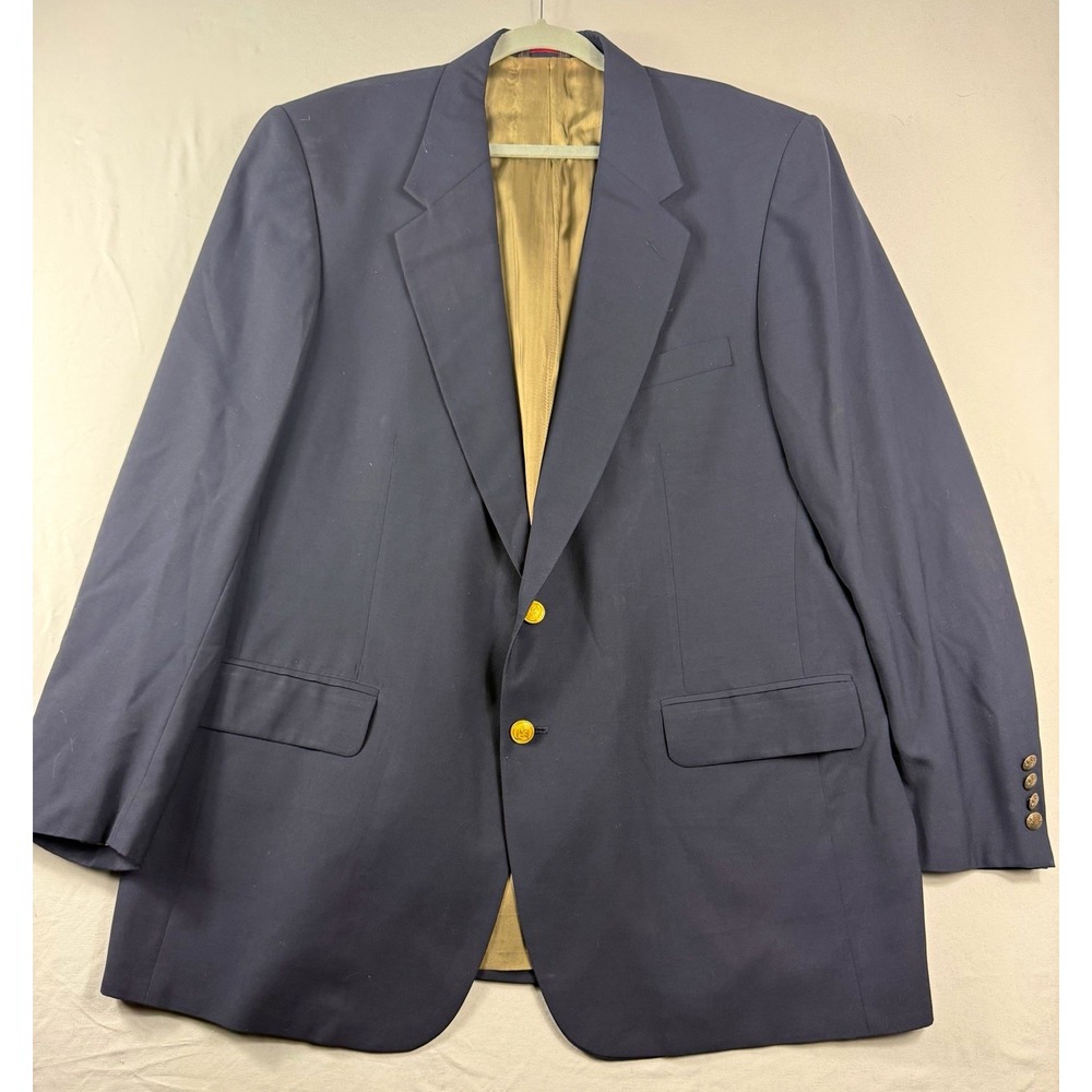 Club Room blue wool serge blazer, men's 46L, 2-button notch, single vent